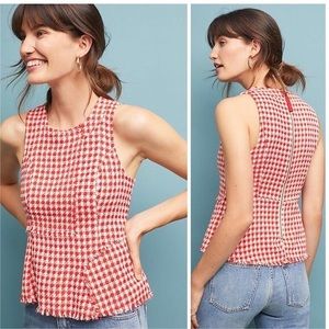 Anthropologie Maeve Plaid Red Tweed Top Size 6
